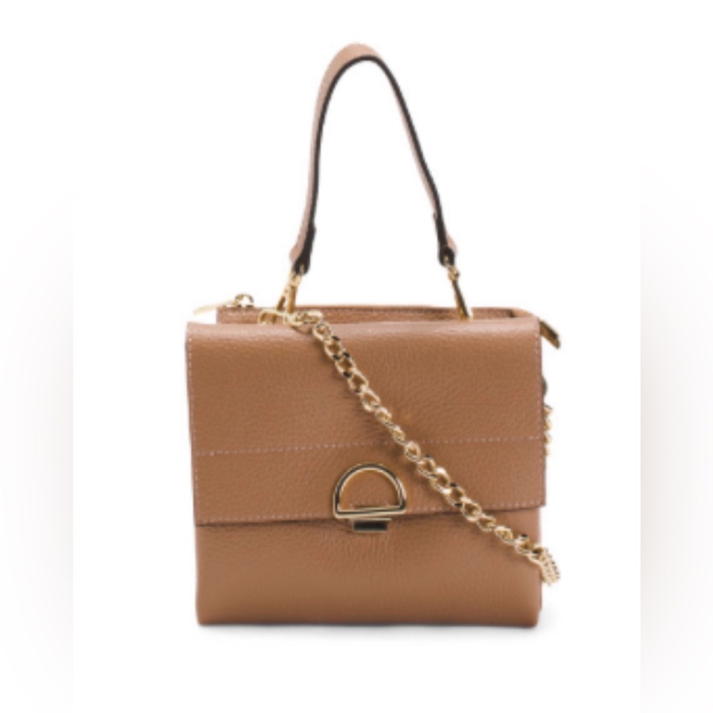 Isadora Tan Brown Leather Crossbody Bag with Metal Chain